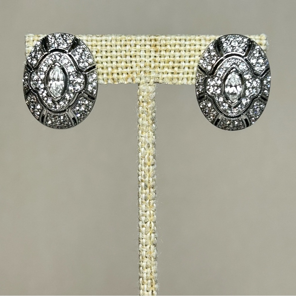 Signed Ciner x MMA Silver Crystal Oval Stud Earrings NWOT